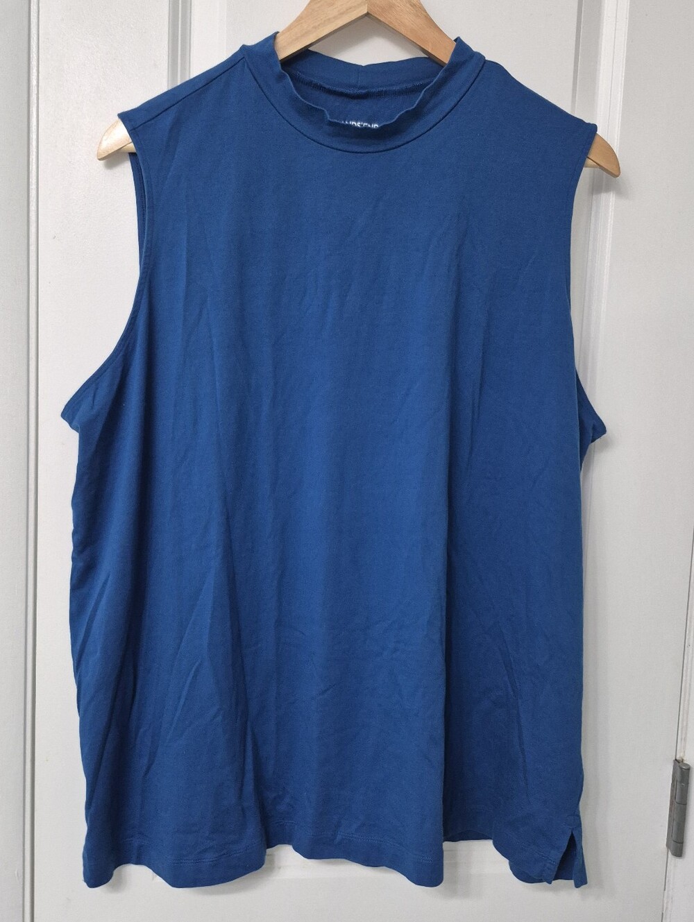 Lands End Sleeveless Mock Neck Tank Top Womens 2X 20W-22W Blue Stretch Casual